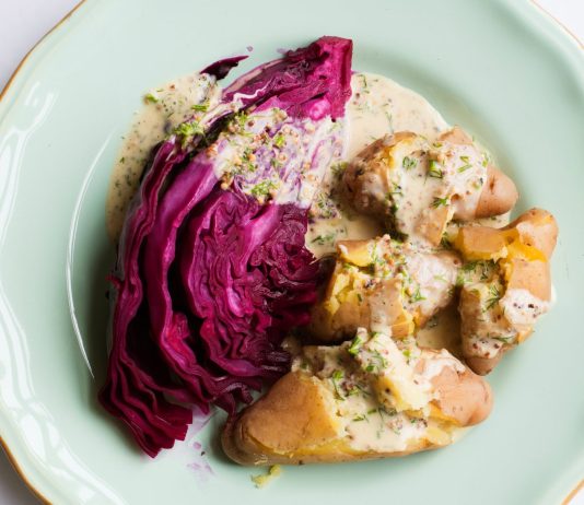 Nigel Slater’s red cabbage with cider and steamed potatoes recipe